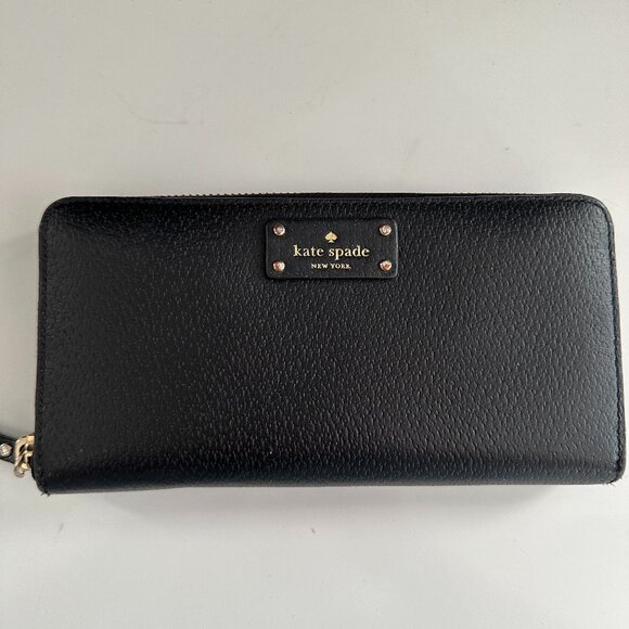 Kate Spade Neda Grove Street Zip Around Wallet Black Leather - Picture 1 of 7